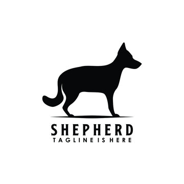 stand up shepherd dog silhouette logo design vector illustration