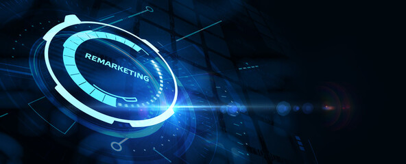 The concept of business, technology, the Internet and the network.  virtual screen of the future and sees the inscription: Remarketing