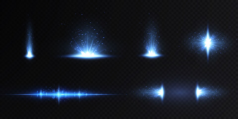 Collection of light neon frames. Circle, oval, star. Festive blue light strokes. Light star blue png. Light sun blue png. Light flash blue png. vector illustrator.