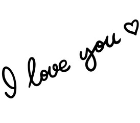 I love you - decorative hand written lettering and a heart. Isolated black and white elements on white background. Digital illustration.