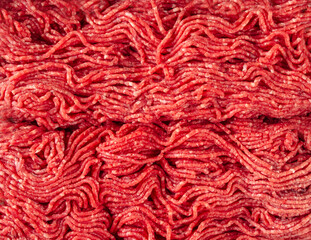Horizontal closeup of fresh raw minced meat texture