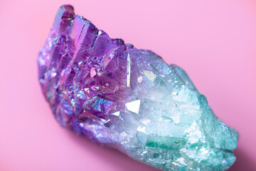 Natural quartz crystal with a bright luster. Angel Aura Quartz for healing, practice, reiki, meditation. Natural semi-precious stone - 430328949