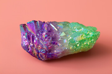 Natural quartz crystal coated with electroplating. Aura quartz for healing, practice, reiki,...