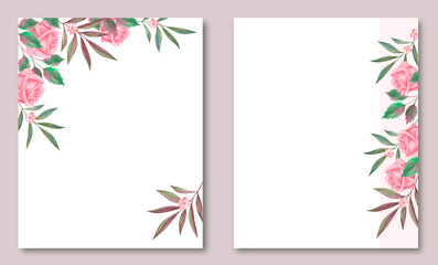 Obraz premium Watercolor vintage set with roses for greeting cards, wedding invitations, anniversaries