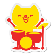 cartoon cat playing drums sticker