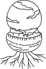 Coloring page with Fly agaric (Amanita muscaria) mushroom isolated on white background