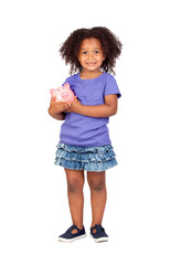 Adorable african little girl with piggy-bank