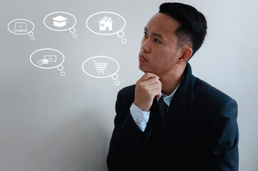 Business men are thinking about work, finance, education, shopping and other expenses.