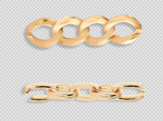Gold chain isolated. Vector necklace on white background.