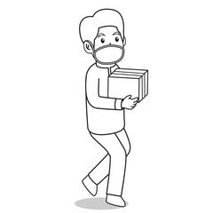 Muslim man red dress traditional muslim. brought donation and give to another muslim in ramadan month, using mask and healthy protocol.Character illustration.