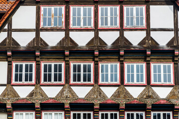 Fototapeta premium Facade of an old medieval house in Hamelin, Germany