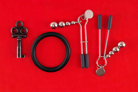 Kinky BDSM sex toys top view.