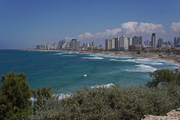 Beautiful shot of waves on the shore at Tel Aviv Jaffa, Israel