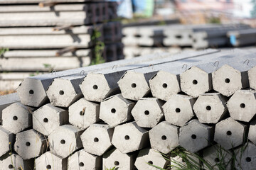 hexagon concrete pole in concrete factory yard.