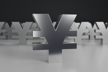Obraz premium 3D rendering of dominant Japanese yen symbol in front of other same symbols