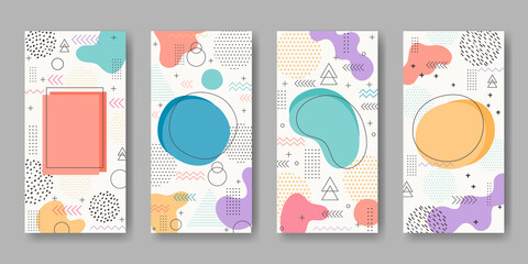 Set of abstract memphis backgrounds. Vector abstract geometric line graphic shapes