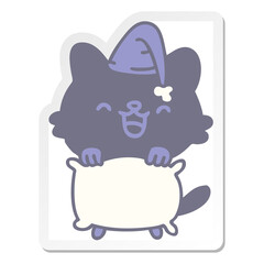 tired cartoon cat with pillow sticker