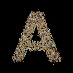 Light gold letter A on the background. 3D