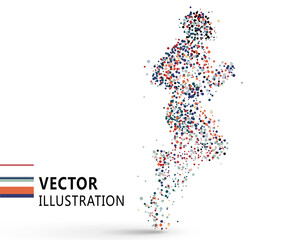 Running man composed of colored dots, vector illustration.