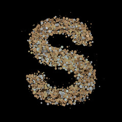 Light gold letter S on the background. 3D