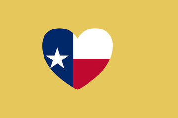 Texas (USA State) flag heart shape isolated on background.
