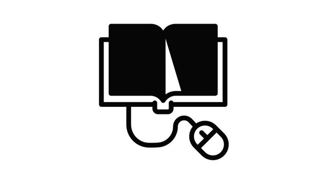 Book and computer mouse icon animation outline best object on white background