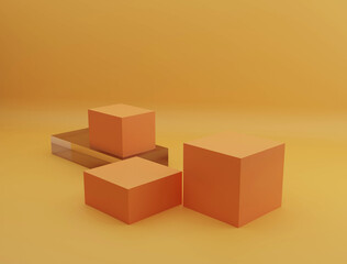 orange 3 dimension podium, product photo mockup, vibrant color, box podium, realistic render, product display advertising