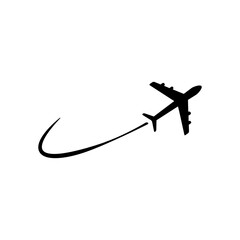 Airplane fly icon. Plane flying with line. Travel transportation concept. Vector illustration isolated on white. - obrazy, fototapety, plakaty