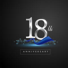 18th silver anniversary logo with blue ribbon isolated on elegant background, sparkle, vector design for greeting card and invitation card.