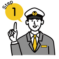 男性　若い　バス　タクシー　運転手　ベクター　ポップ　ステップ　1
