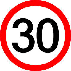 Round traffic sign, Speed limit 30 km/h.