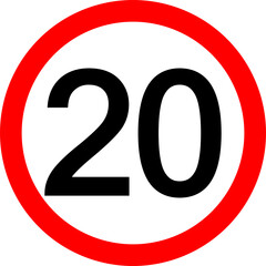 Round traffic sign, Speed limit 20 km/h.