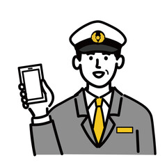 男性　若い　バス　タクシー　運転手　ベクター　ポップ　スマホ　スマートフォン
