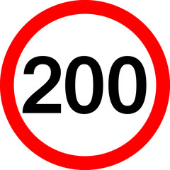 Round traffic sign, Speed limit 200 km/h.