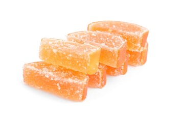 Tasty orange jelly candies isolated on white