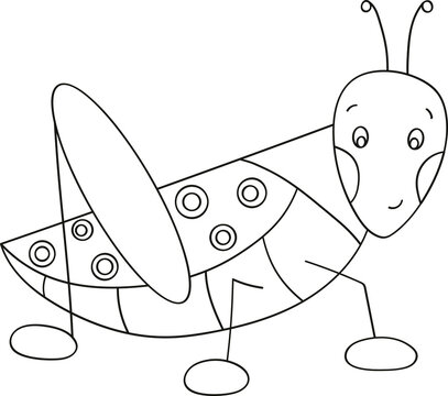 Coloring book with a picture of a cute cartoon grasshopper for preschool children to color. Vector illustration
