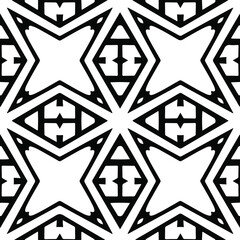  Geometric vector pattern with triangular elements. Seamless abstract ornament for wallpapers and backgrounds. Black and white colors.