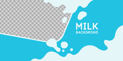 Modern poster fresh milk with splashes on a light blue background. Vector illustration.
