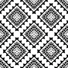  Geometric vector pattern with triangular elements. Seamless abstract ornament for wallpapers and backgrounds. Black and white colors.
