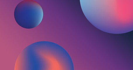 Composition of three gradient pink to blue spheres on pink to purple background