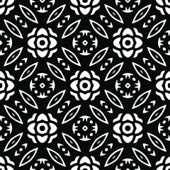  Geometric vector pattern with triangular elements. Seamless abstract ornament for wallpapers and backgrounds. Black and white colors.