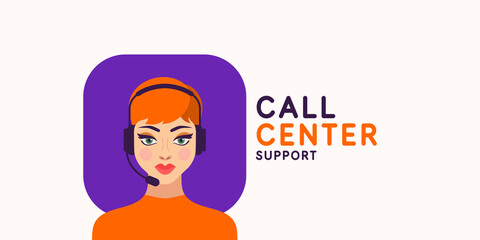 A girl in headphones with a microphone. Customer service operator. Online help.
