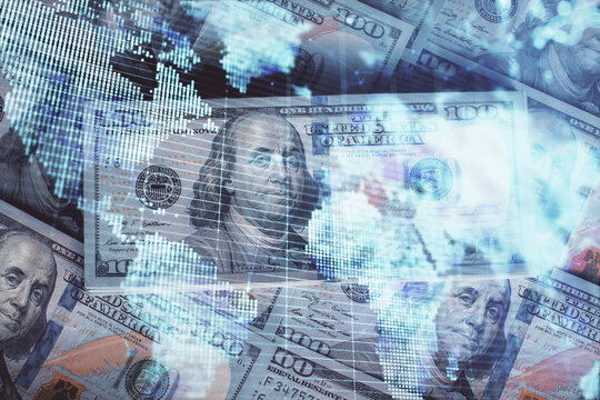 Multi exposure of business theme drawing over us dollars bill background. Concept of financial success. © peshkova