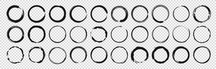 Fotobehang Set of circle brushes elements. Different circle brush strokes. Grunge round shapes. Boxes, frames for text, labels, logo, grunge. Vector illustration. © iiierlok_xolms