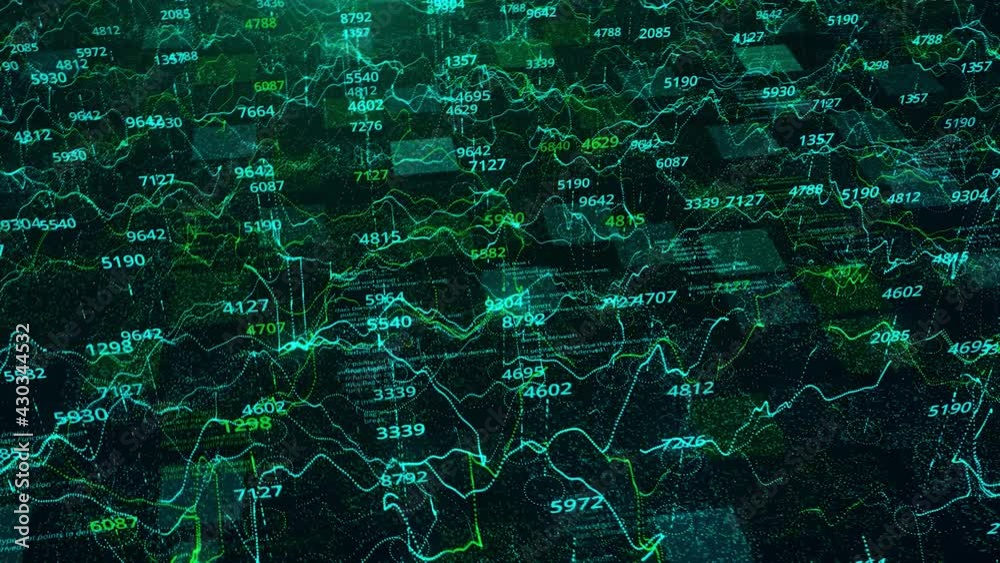 Poster technological background with the analytics and statistics data with graphs on black background. ani