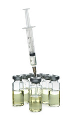 Obraz na płótnie Canvas Syringe with vials of medicine on white background