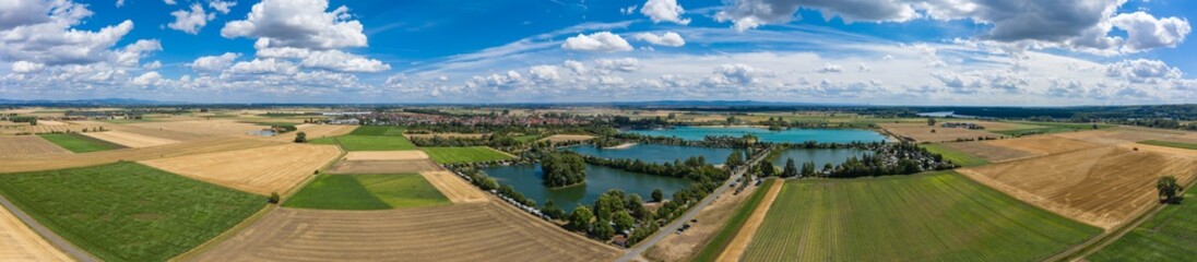 Fototapeta na wymiar Bird's eye view of a wonderful local recreation area in the Hessian Ried / Germany 