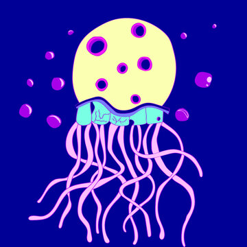 vector cartoon doodle monster jellyfish colorful illustration.