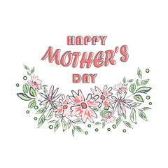 Mother s Day greeting card with pink flowers. Poster or banner template.