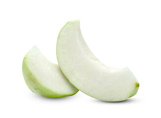 Green Guava fruit slice isolated on white background ,include clipping path